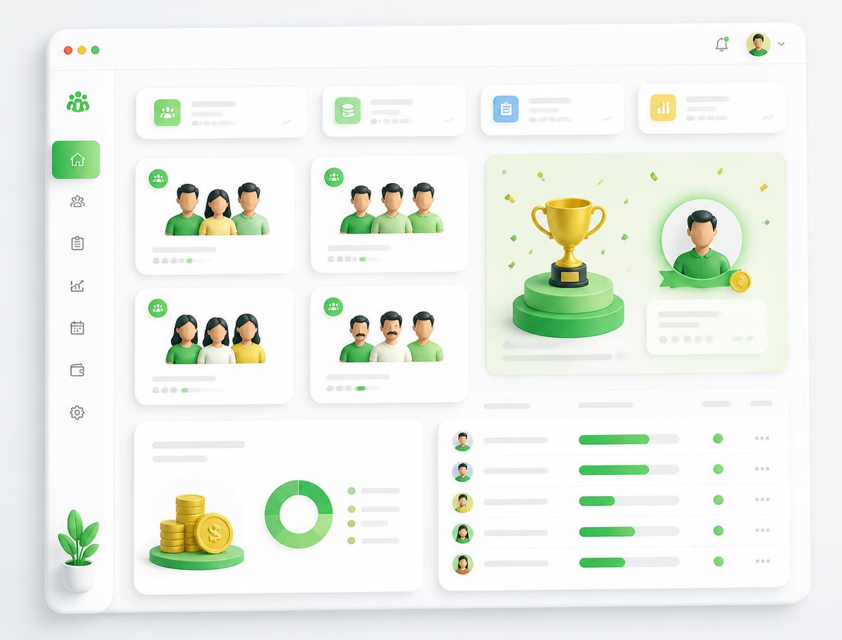 Chit fund management dashboard with member groups, collections and auction winner
